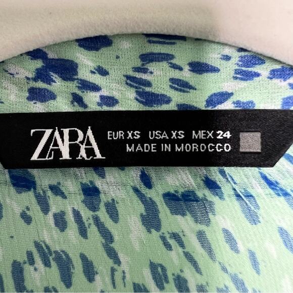 Zara Light Green Ruffled Flounces Pile Collar Floral Mini Dress Size XS - Picture 12 of 14